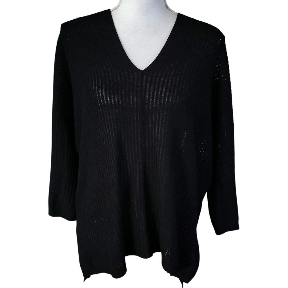 🌻2/$20 Kerisma Size S M Ribbed Sweater V Neck Back Black Wool